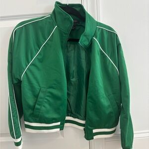 Green Track Jacket with White Stripes